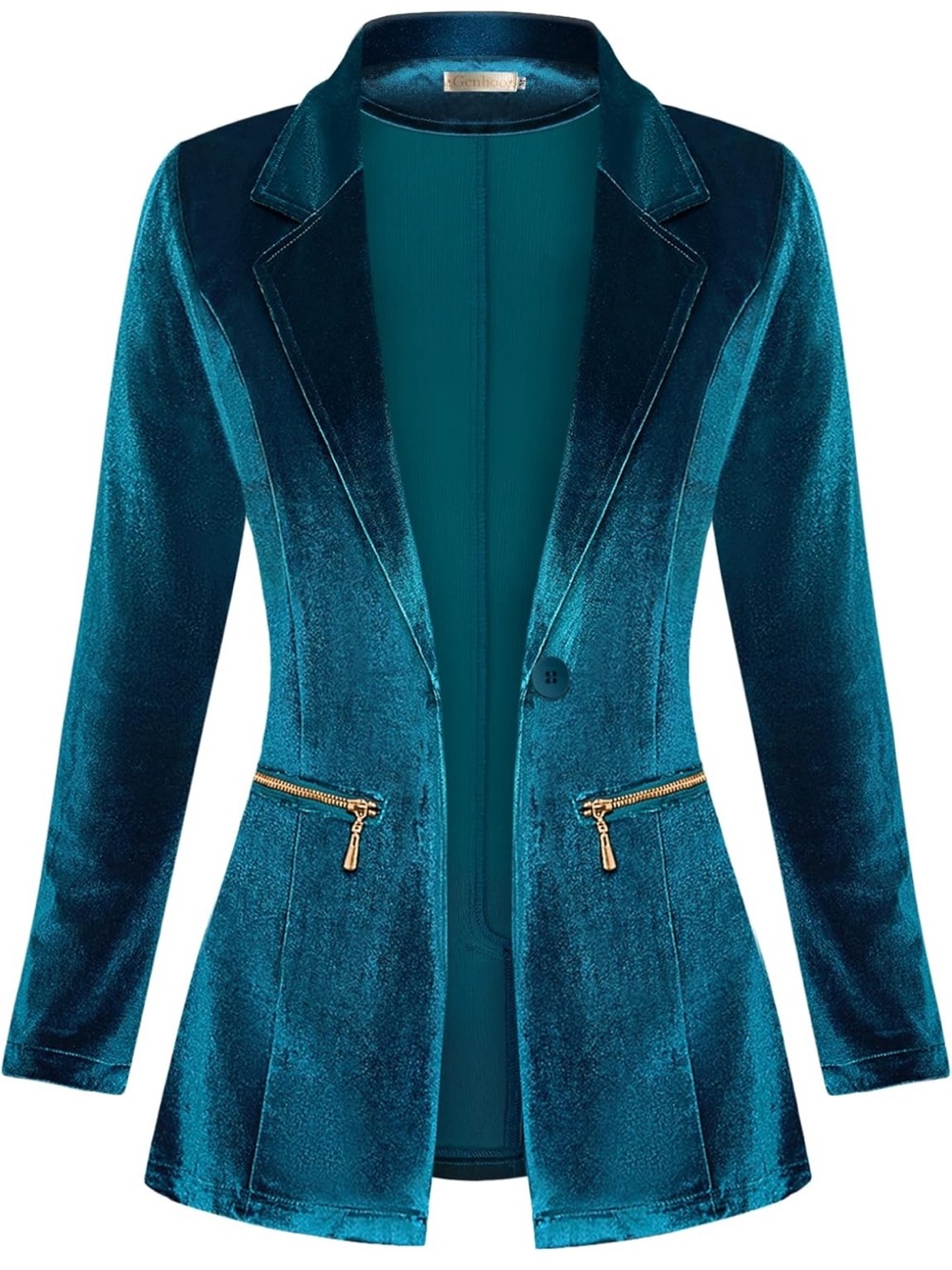 Velvet Blazer With Zipper Pockets Dark Blue Small. 1836/bb1-2